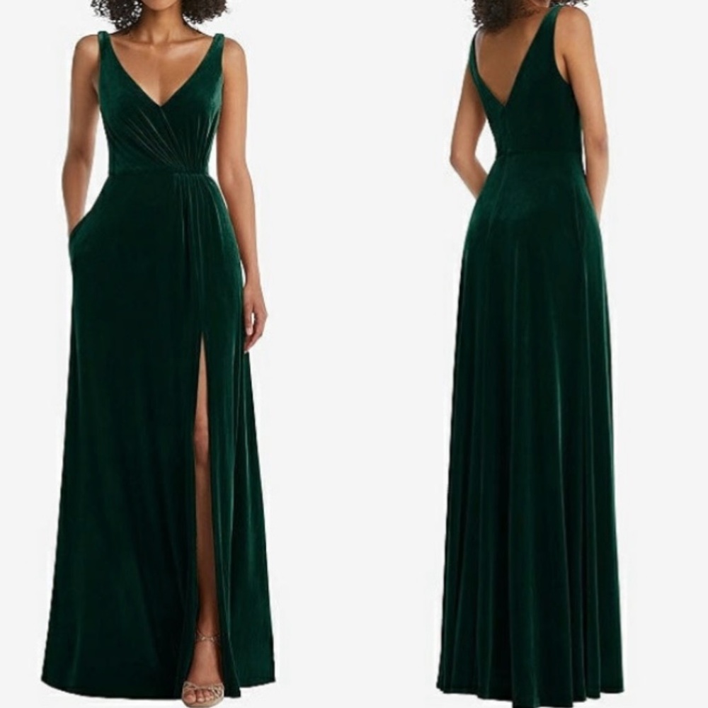 Dessy Thread Bridesmaid TH085 Evergreen Lux Velvet Maxi Dress 18W